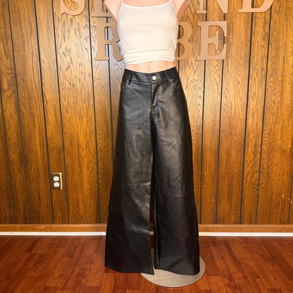 PacSun Faux Leather‎ Pants Womens Small Black Wide Leg High Rise Edgy Streetwear